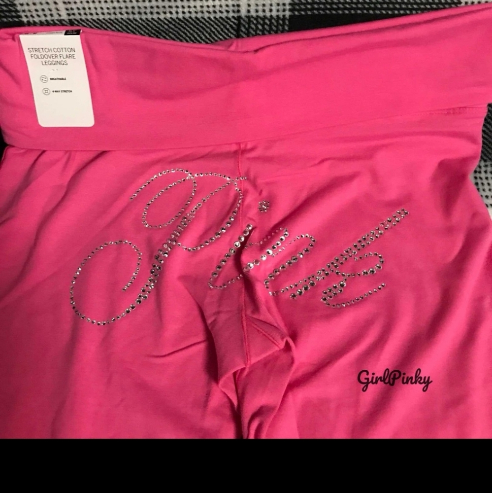 VS PINK YOGA PANTS BLING FLARE LEGGINGS ROSE Y2K - Picture 6 of 7